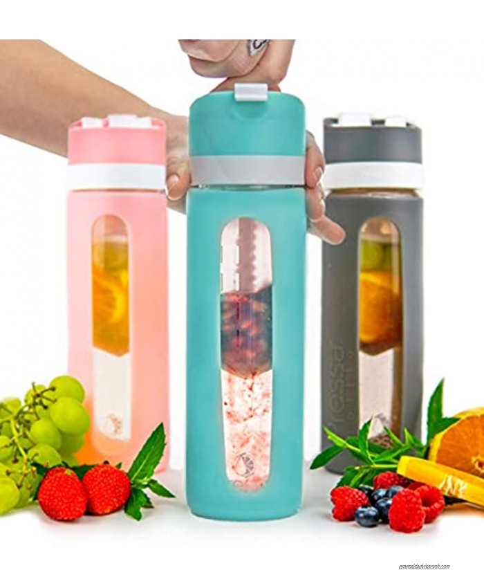 Pressa Bottle Squeeze System Fruit Infused Glass Water Bottle Infuser BPA Free 24 Oz