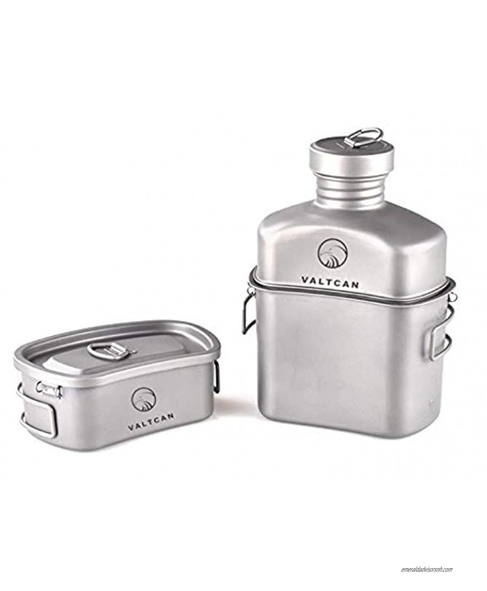 Valtcan Titanium Canteen Military Mess Kit 1100ml 37oz Capacity with 750ml and 400ml cookware Cups