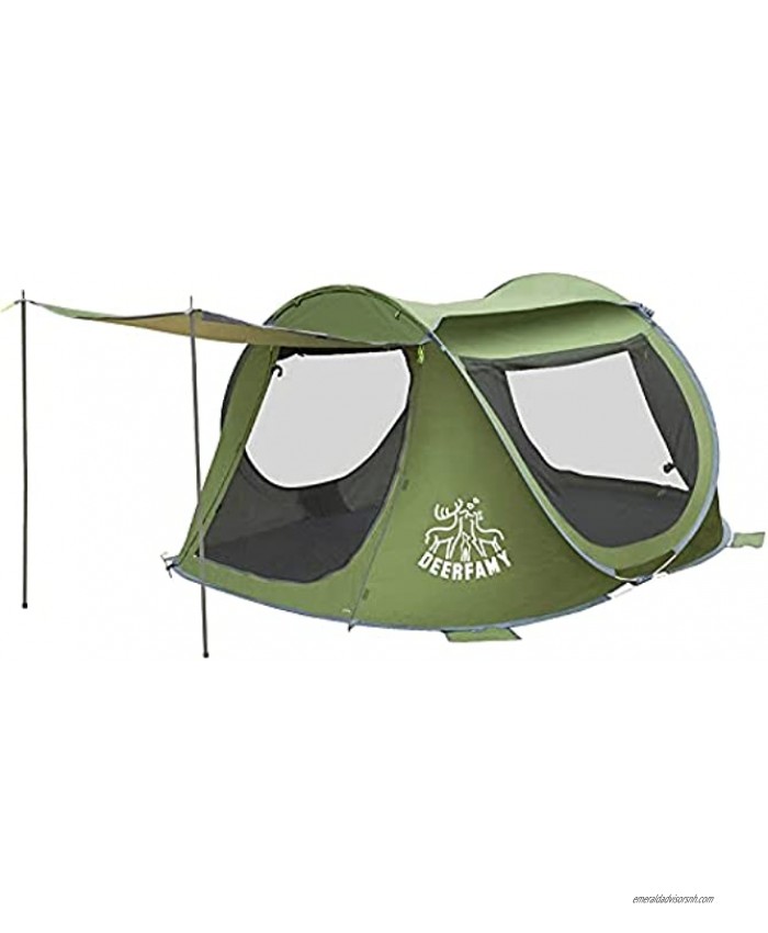 DEERFAMY Easy Pop Up Tent 3 Person Pop Up Tent for Camping Tent Instant Pop Up with Vestibule Army Green Pop Up Camping Tent for Family