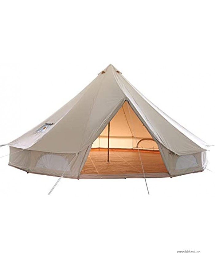glamcamp Breathable 100% Cotton Canvas Bell Tent Waterproof Large Tents with Sturdy Center & Door Pole and Space for 4 Person 6 Person 10 Person All 4 Season Camping Yurt Style Tent