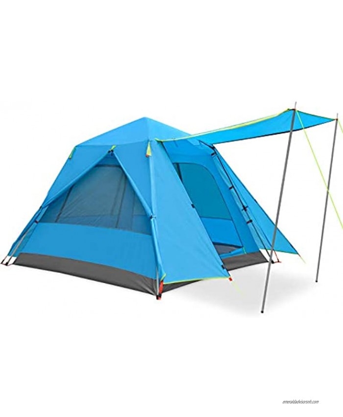 KAZOO Family Camping Tent Large Waterproof Pop Up Tents 3 4 Person Room Cabin Tent Instant Setup with Sun Shade Automatic Aluminum Pole
