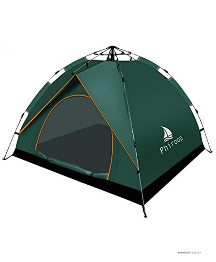 Phiroop Camping Tent Hydraulic Pop Up Automatic Instant for 2 3 4 Person Family Portable Lightweight Waterproof Essential Gear with Carry Bag & Rain Fly