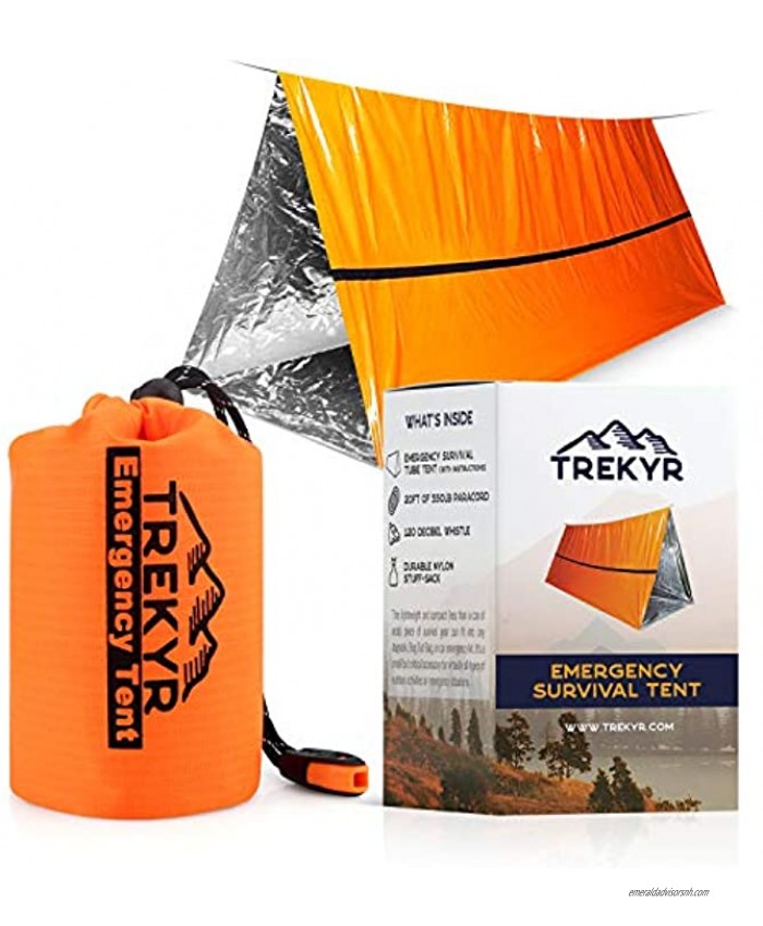 TREKYR Emergency Tent Survival Tent 2 Person Waterproof for Hiking Survival Kit SurvivalShelter for Your Bug Out Bag or Disaster Kit -Tube Tent Has Instructions +Emergency Whistle + Paracord