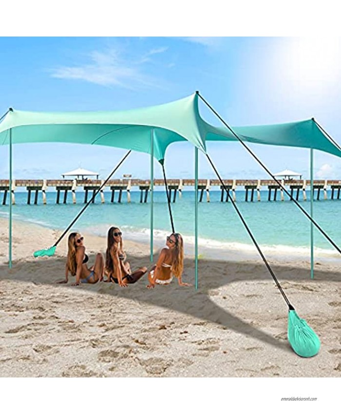 10x10FT Family Beach Sunshade Canopy UPF50+ UV Protection Beach Sun Shade Tent with Storage Bag Sandbag Anchor and Ground Anchor Portable Pop Up Sun Shelter with 4 Aluminum Poles and Storage Bag