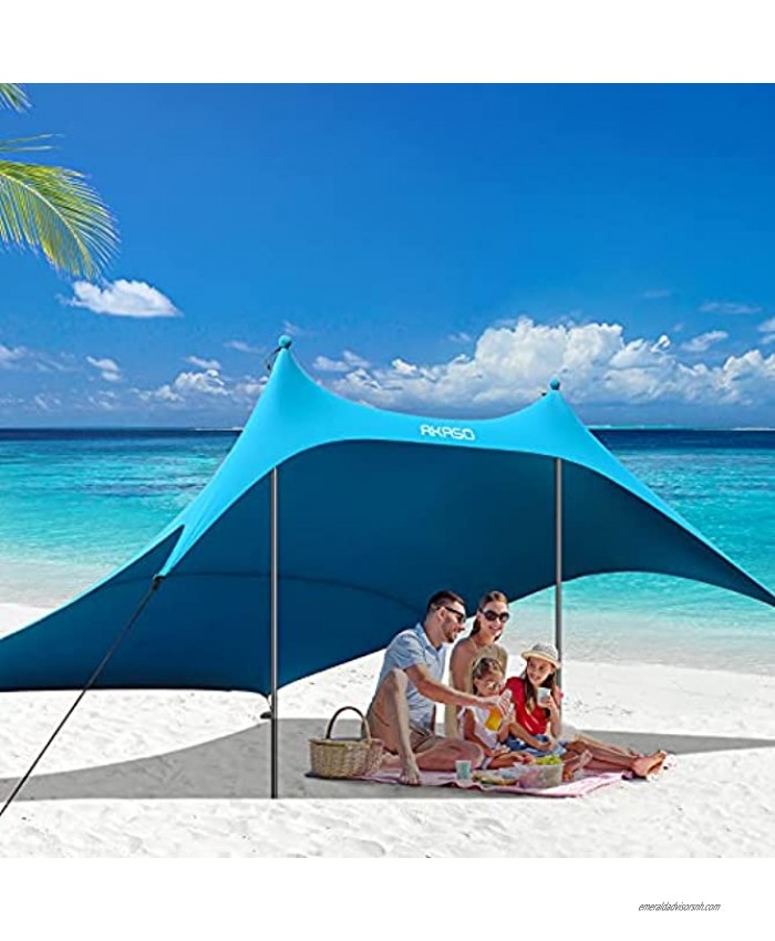 AKASO Beach Tent Portable Beach Canopy Sun Shelter UPF50+ for 6-8 People for Beach Camping Trips Fishing Backyard or Picnics 10×10 FT with 2 Poles