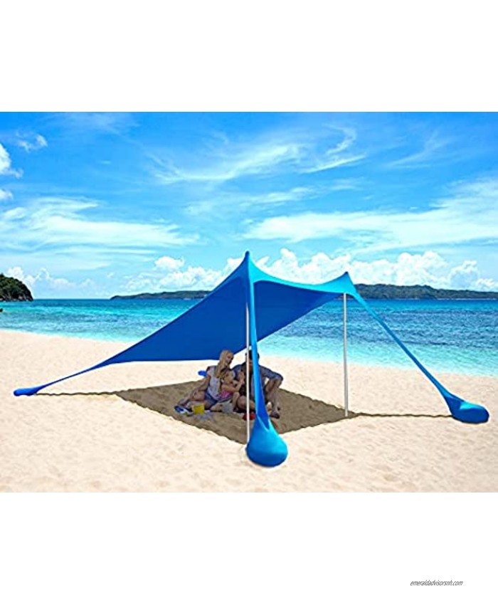 AMMSUN Beach Tent with sandbag Anchors Portable Canopy Sun Shelter,7 X 7ft -Lightweight 100% Lycra SunShelter with UV Protection. Sunshade for Family at The Beach Parks Camping & Outdoor