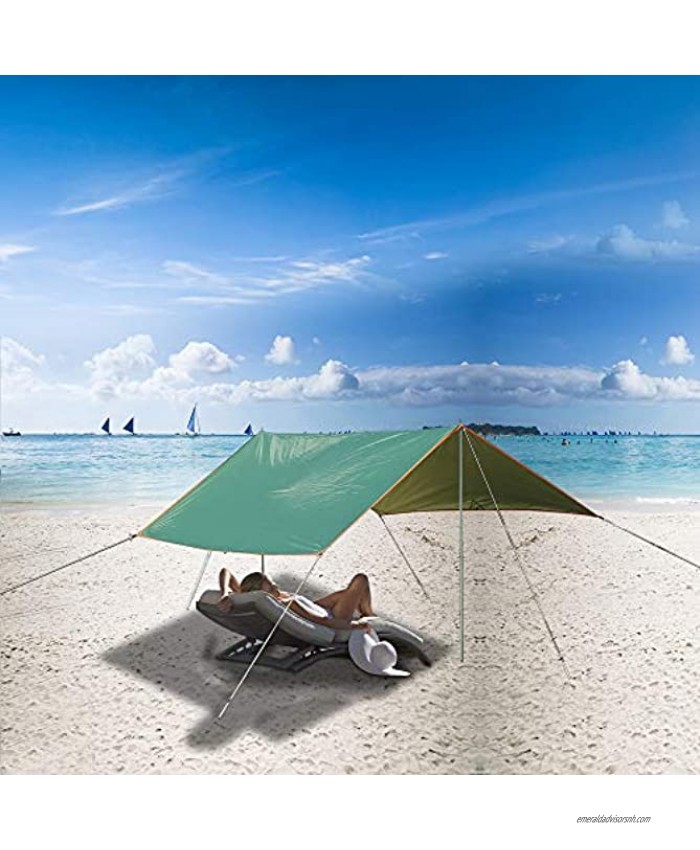 Beach Sun Shelter UV Protection & Waterproof,with Ground Pegs and Stability Poles 7×7FT Size Sunshade with Multiple Installation Methods for Camping Trips Fishing Backyard Fun or Picnics