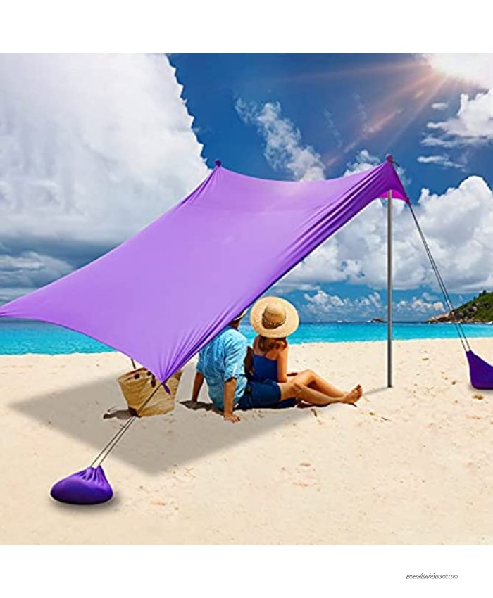 Beach Sunshade Tent,Beach Tent with Sandbag Anchors,Pop Up Beach Tent Sun Shelter,Upf50+ Outdoor Canopy Sunshade for Family at The Beach Camping & OutdoorViolet,10x10ft