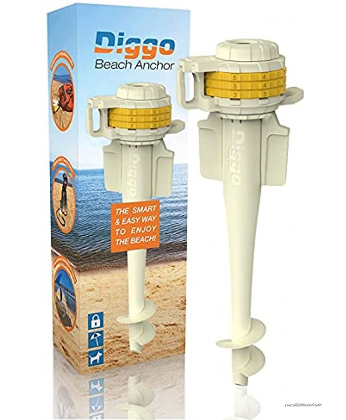 DIGGO All in One Anti-Theft Beach Lock for Bags Surfboard Beach Accessories for Vacation Must Haves Beach Umbrella Anchor for Sand Heavy Duty Wind Tie Out Stake Large Dog Sand Drill Beach Vault