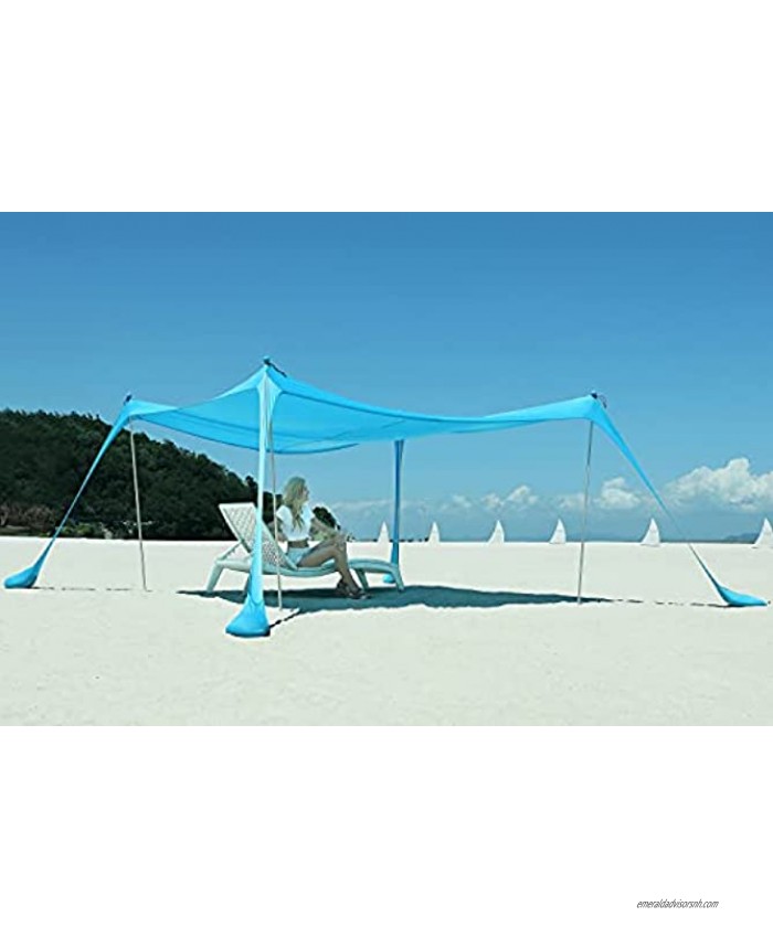 DIPUG Portable Beach Tent Canopy Sun Shelter with UV Protection Outdoor Shade with Sandbags 4 Poles Shovel and Anchors 7×7 FT Sky Blue