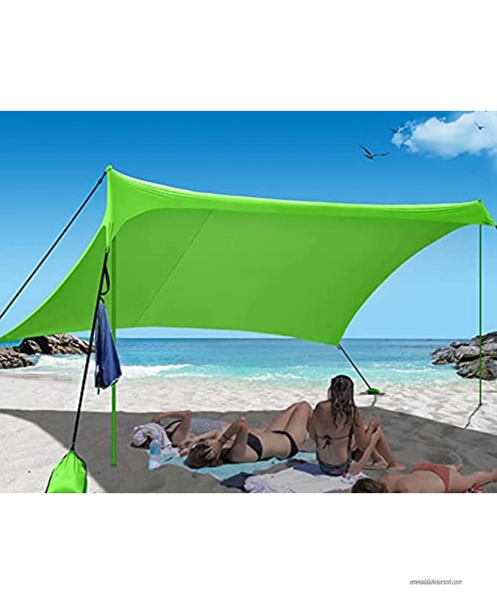 Easierhike Family Beach Sunshade Tent UPF50+ UV Protection Portable Windproof Design with 6 Sandbags Anchors 10x10 FT 2 Poles Outdoor Shelter for Beach Camping Fishing Backyard and Picnics