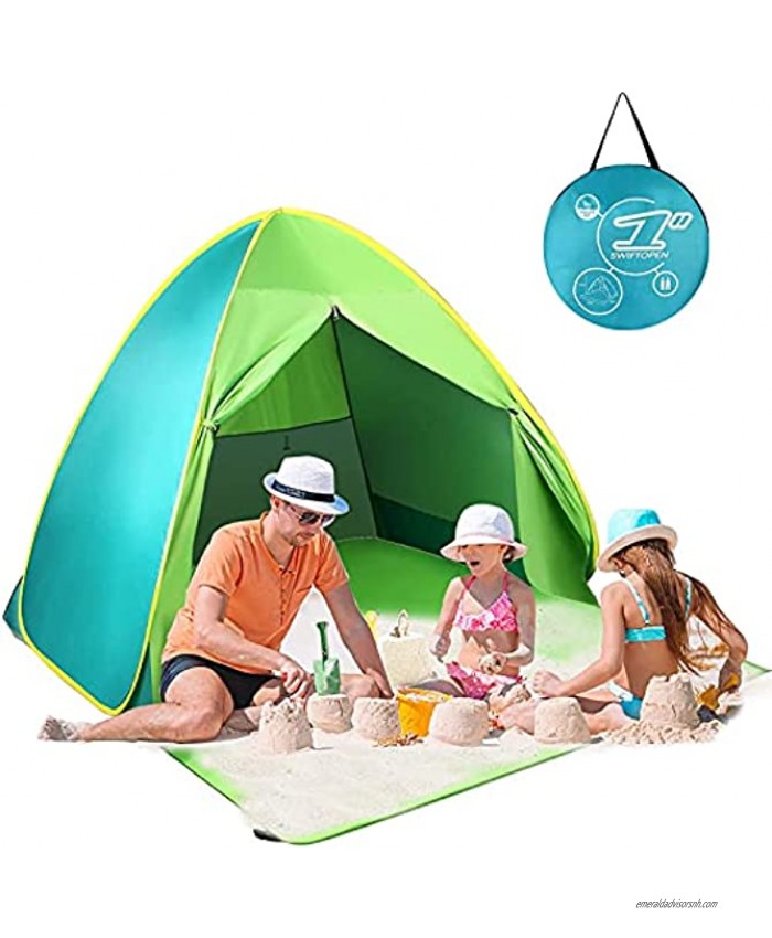FBSPORT Beach Tent UPF 50+ Easy Pop Up Beach Shade Sun Shelter Instant Portable Beach Tent Umbrella Baby Canopy Cabana with Carry Bag Green Cyan