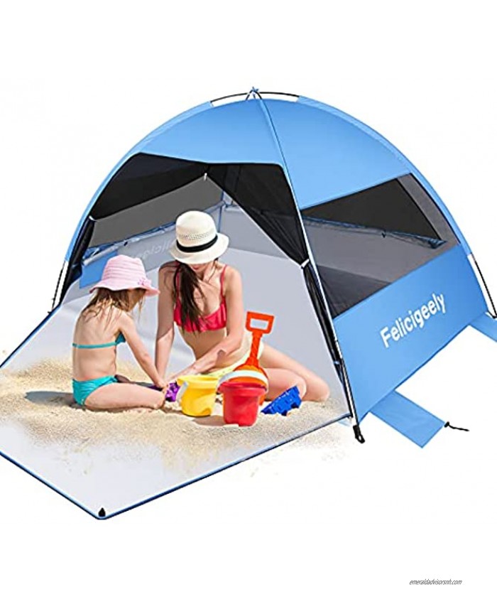 Felicigeely Large Beach Tent Anti-UV Sun Shade Shelter Outdoor Sun Umbrella Beach Canopy Cabana Tent Fits 3-4 Person Portable Camping Fishing Tents with Extended Floor & 3 Ventilating Mesh Windows