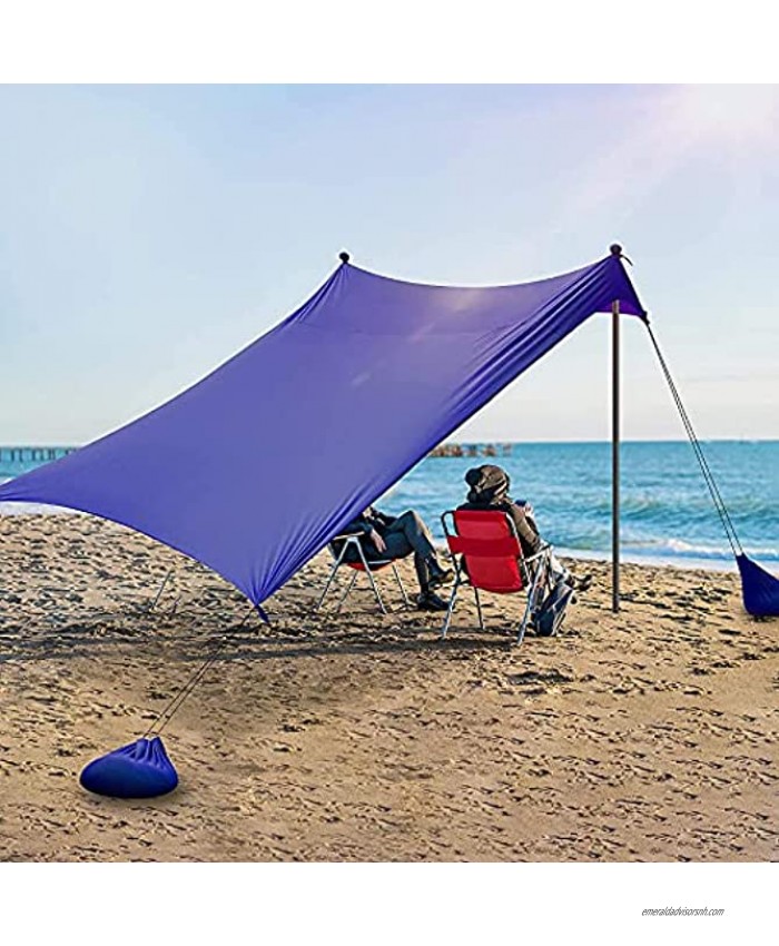 HALSHI Beach Tent Sun Shelter Pop Up Beach Canopy Tents UPF50+ for 4-8 Person Beach Umbrella with Stability Poles Beach Mat Outdoor Sunshade for Camping Fishing Picnics10x10 FT 2 Pole Navy