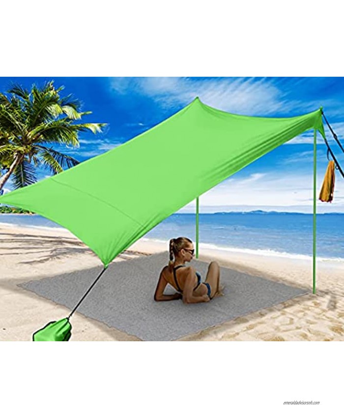 Marksign Family Beach Tent Sun Shelter UPF50+ Portable Sunshade 2 Poles Super Stable Windproof Design 6 Sandbags Anchors Outdoor Shelter for Beach Camping Fishing Backyard and Picnics