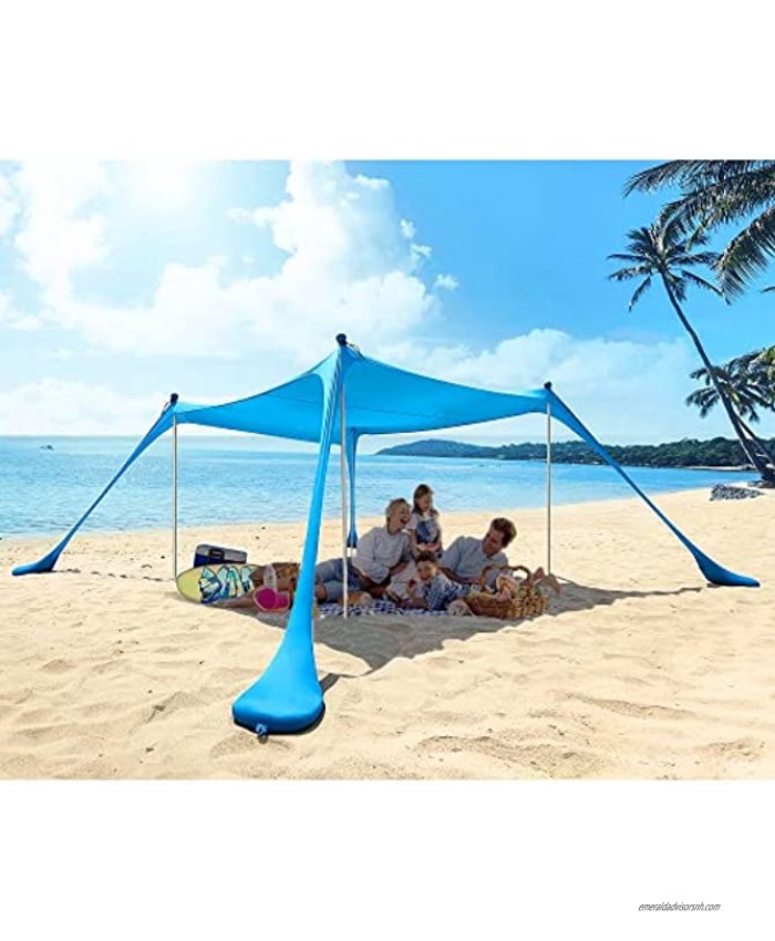 Thelord Pop Up Beach Tent Beach Sun Shelters for 5-6 People Beach Shade with 4 Aluminum Poles UPF 50+ Protection Beach Canopy for Camping Fishing Backyard Bench 10x10ft Turquoise