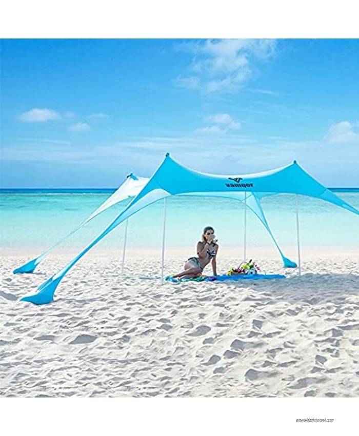 Vamqor Beach Canopy Portable Beach Shade Tent UPF 50 Plus UV Protection，Outdoor Beach Shelter for Camping Fishing Sports Event Backyard Fun and Outdoors