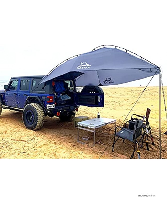 Versatility Teardrop Awning for SUV RVing Car Camping Trailer and Overlanding Light Weight Truck Canopy Durable Tear Resistant Tarp with 2 Sandbag