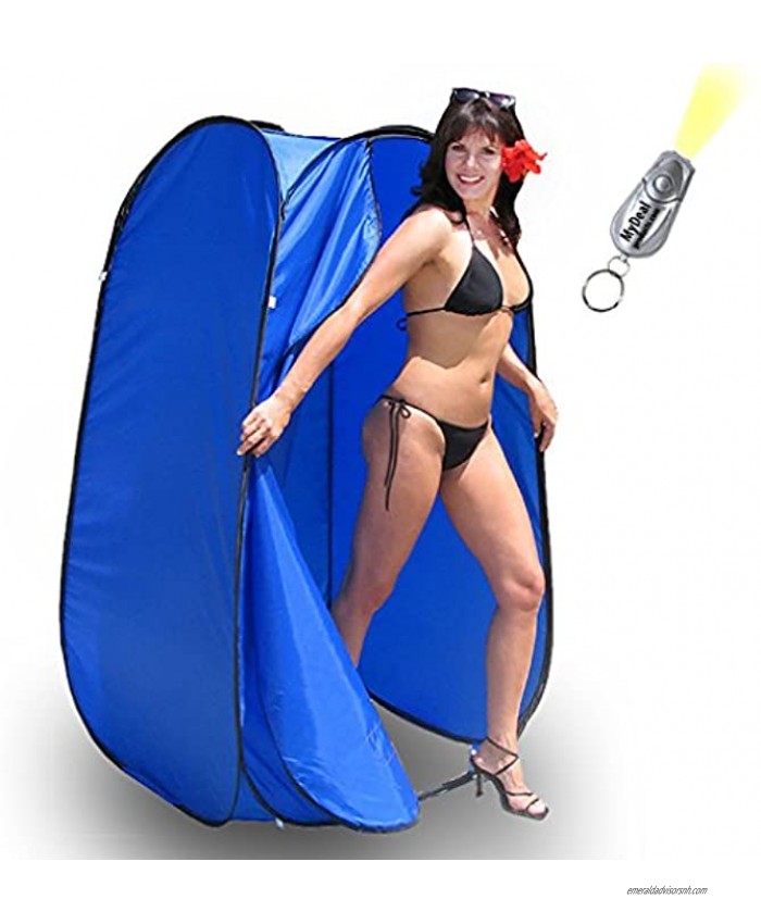 MyDeal Products Pop-Up Room in a Bag Instant Portable Changing Room with Dura-light Steel Frame and Weather-Resistant Material for Camping RV Shower Outhouse Bathroom Toilet and more! Includes Flashlight