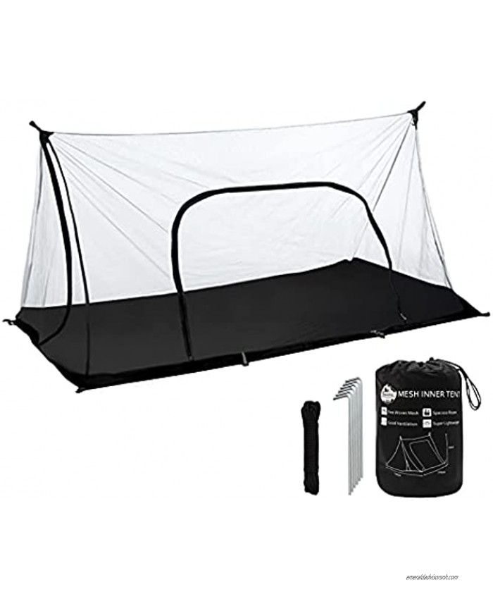 Benvo Trekking Pole Tent Mosquito Net Tent Breeze Mesh Inner Tent with Good Ventilation Ultra Light Trekker Backpacking Tent for 2 Person Summer Tent with Waterproof Oxford Floor210cmx120cmx110cm