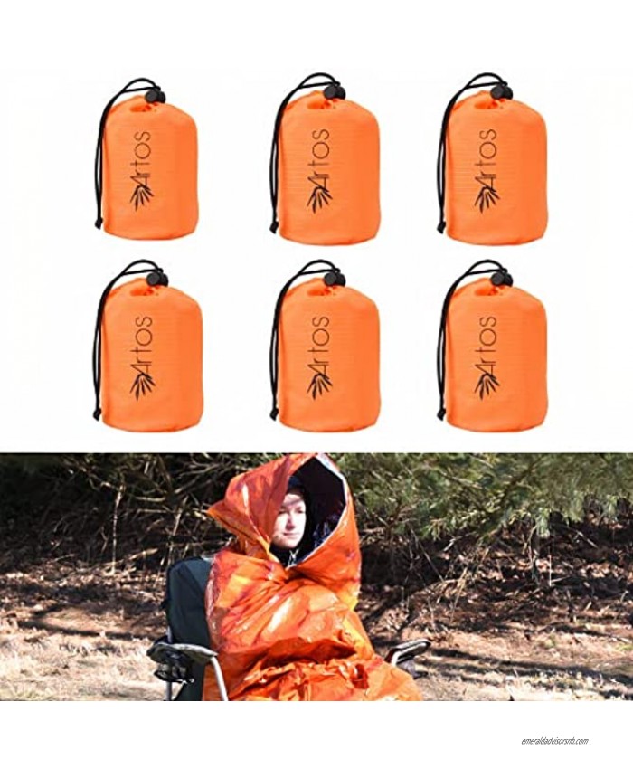 Packs of 4 & 6 Waterproof Emergency Survival Sleeping Bag with Hood | Thermal Blanket | Lightweight Breathable| for Camping Hiking and Any Outdoor Activities.