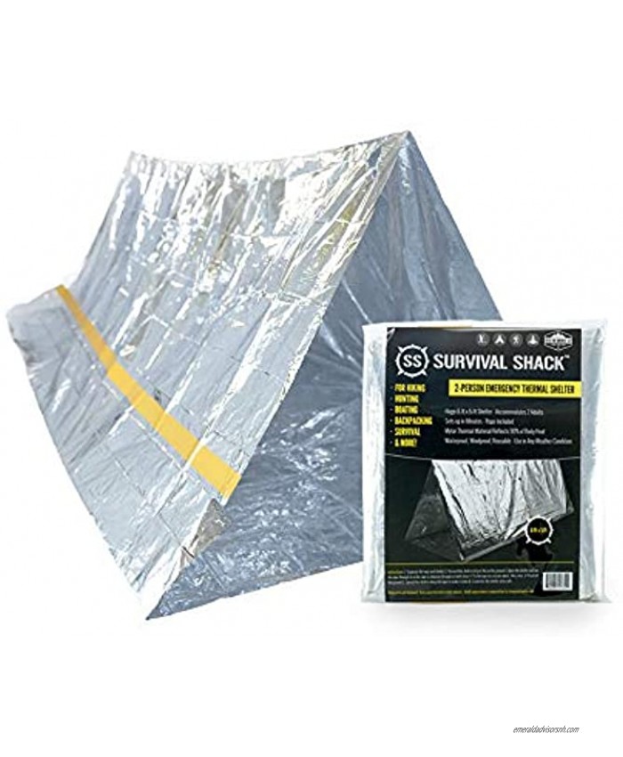 SharpSurvival Emergency Survival Shelter Tent | 2 Person Mylar Thermal Shelter | 8’ X 5’ All Weather Tube Tent | Reflective Material Conserves Heat | Lightweight | Waterproof | Best Survival Gear
