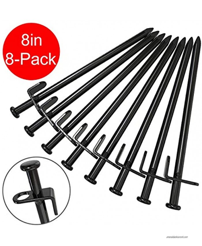 Beefoor Tent Stakes Heavy Duty 8-Inch Camping Stakes Forged Steel Tent Pegs Unbreakable and Inflexible Available in Rocky Place Dessert Snowfield and Grassland 8 Pack 8 Inch