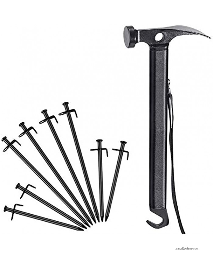 Bessport Tent Stakes and Tent Hammer Mallet Carbon Steel Tent Pegs Lightweight&Sturdy&Anti-Rust Camping Accessories Kit Great for Outdoor Hiking Backpacking 9 Pack