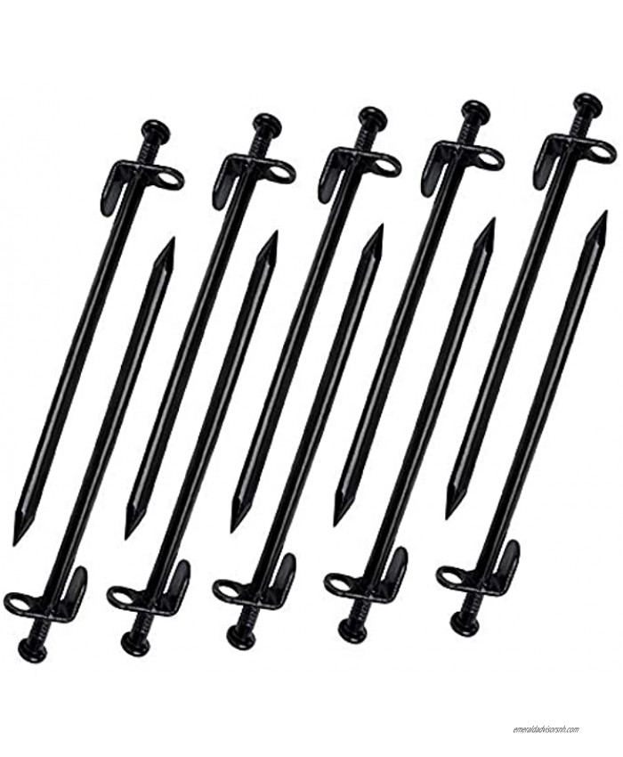 EXPLOMOS Tent Stakes Heavy-Duty Steel Solid Tent Stakes Pegs for Outdoors Mountain-Climbing Camping Hiking with Metal Stopper Pack of 10 11.8” Black