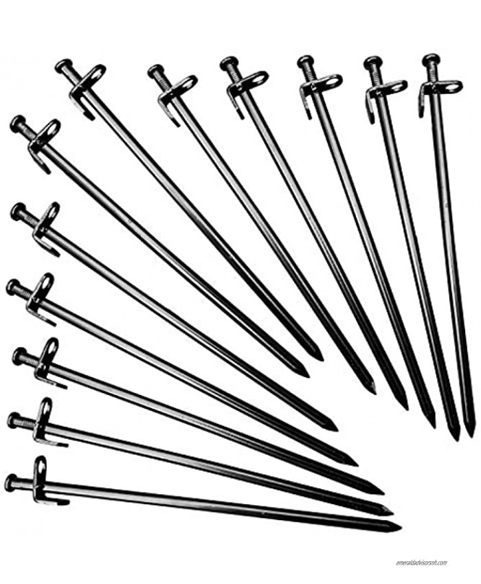 Gray Bunny Heavy Duty Iron Tent Stakes Set of 12 w Carrying Bag 12 in Long Solid Steel Tent Stakes for Nailing Large Tents Canopies Tarps for Camping Hiking Backpacking