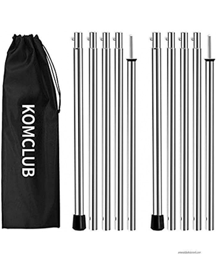 KOMCLUB Adjustable Tent Poles 78inch Camping Tent Poles Stainless Steel Lightweight Tarp Poles for Sun Sails Canopy Awning Shelter Backpacking Hiking Set of 2