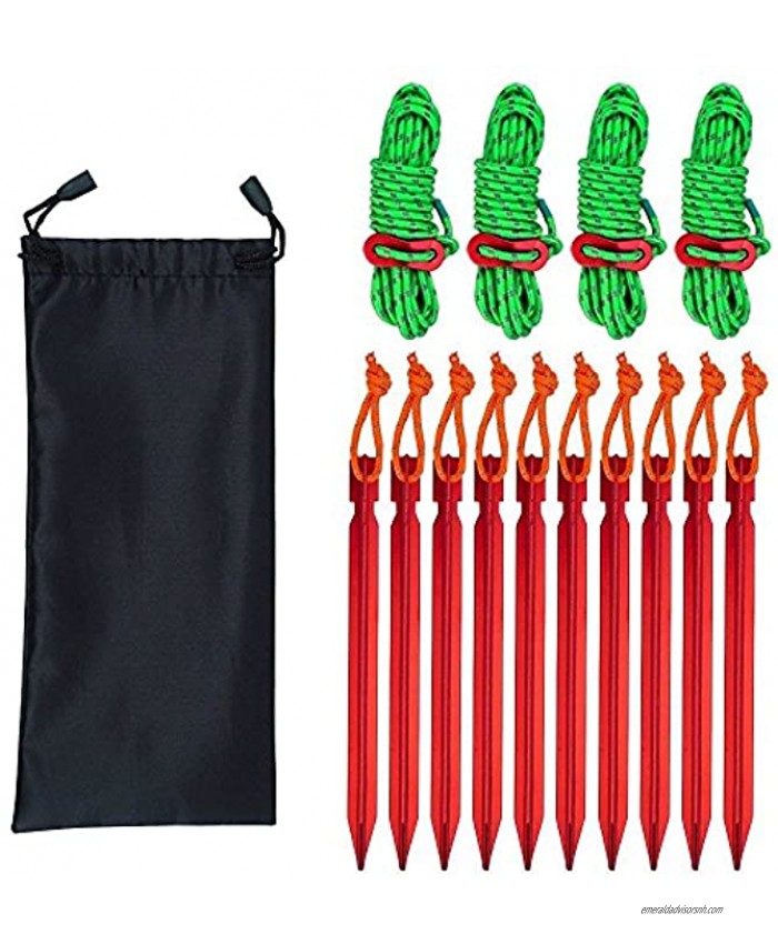 Outdoors Tent Stakes Pegs,SourceTon 10 Pack Tent Pegs Stakes and 4 Pack 4mm Reflective Guy Lines with Cord Adjustment & Pouch,Premium 7 Nail Spike Garden Stakes Camping Pegs for Pitching Camping Tent
