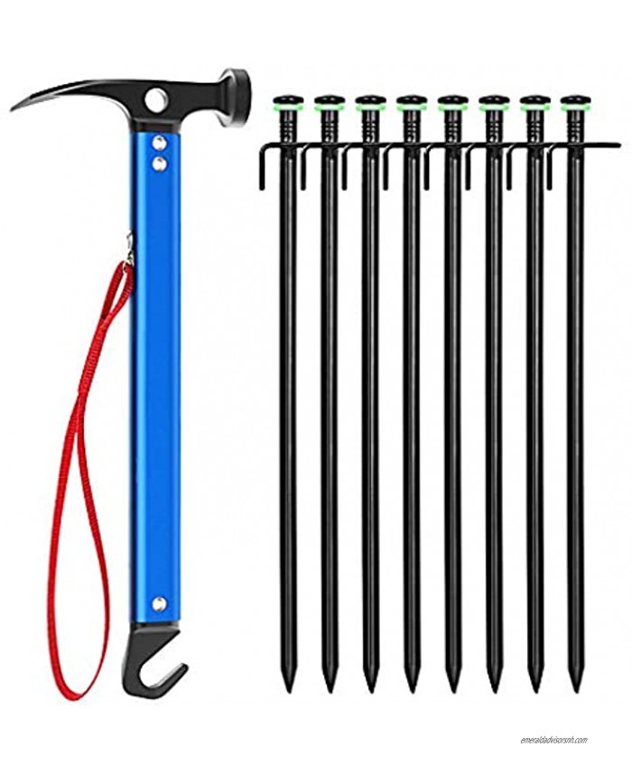 Sahara Sailor Tent Stakes 8pcs Heavy Duty Iron Tent Stakes0.35lbs Super Light Tent Mallet Hammer0.84lbs Unbreakable and Inflexible Tent Pegs for Camping Hiking Backpacking Gardening