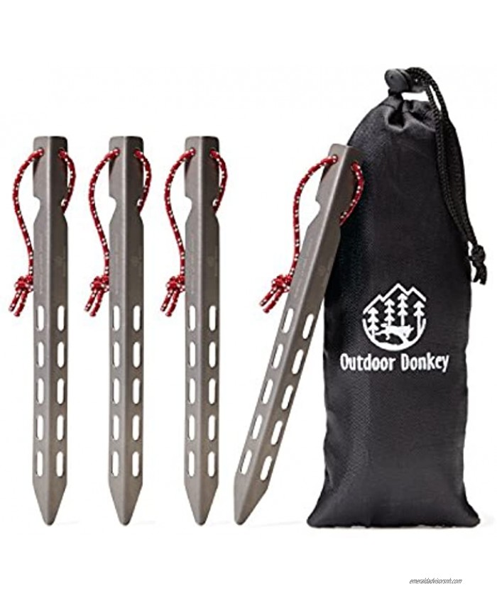 StayPut! Deep-V Titanium Tent Stake Anchor Peg with Soil Lock Technology Includes Reflective Pull Cord and Storage Pouch for Camping and Backpacking 4-Pack & Stake Bag