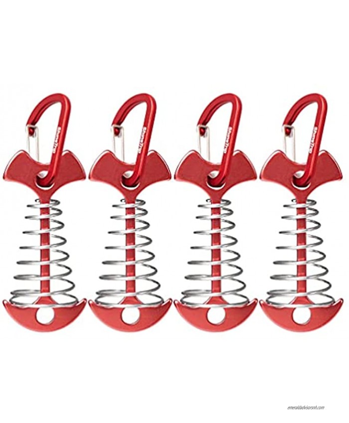 VICASKY 4pcs Tent Rope Tensioners Fish Bone Deck Anchor Pegs Adjustable Windproof Deck Nail Wind Rope Tent Buckle with Carabiner for Hiking Camping Tents Accessories Red
