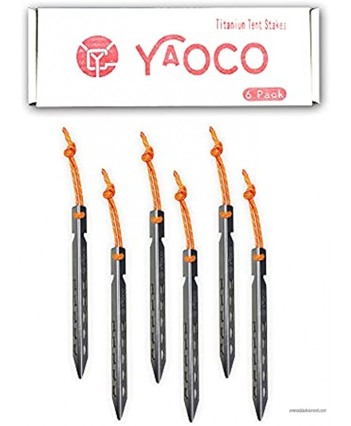 YAOCO Tent Titanium Stakes Heavy Duty Metal Camping Accessories Titanium Nail Used for Ground Anchors Stronger Than Aluminum Tent Nails 10x10x160mm6 Pack