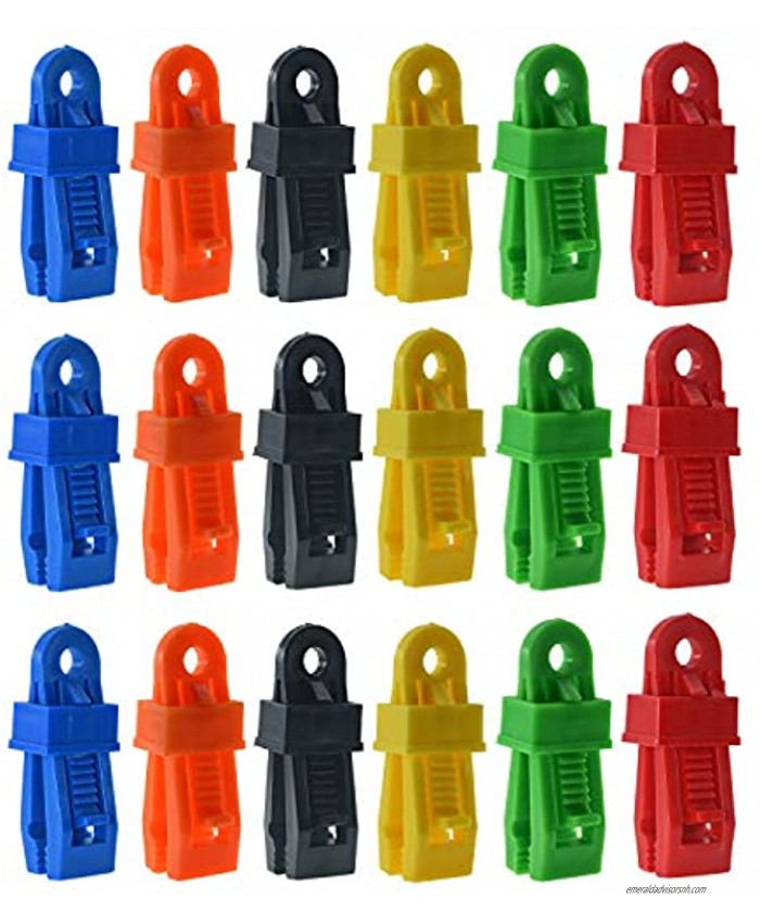 Feisou 18 PC Clamp Tarp Clips Awning Clamp Set Trap Clips Jaw Tent Snaps Hangers Camping Clamp Clips Tent Tighten Lock Grip for Outdoors Farming Garden 6 Colors