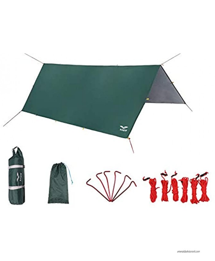 MIER Waterproof Hammock Rain Fly Lightweight Tent Tarp Camping Backpacking Tarp Shelter 6 Stakes and 12 Ropes Included Green XL