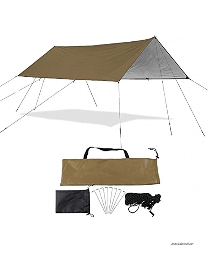 Sutekus Camping Tarp Rain Fly Tarp Waterproof Tent Tarp Lightweight Ripstop Fabric 12FT Extra Large Tarp Khaki