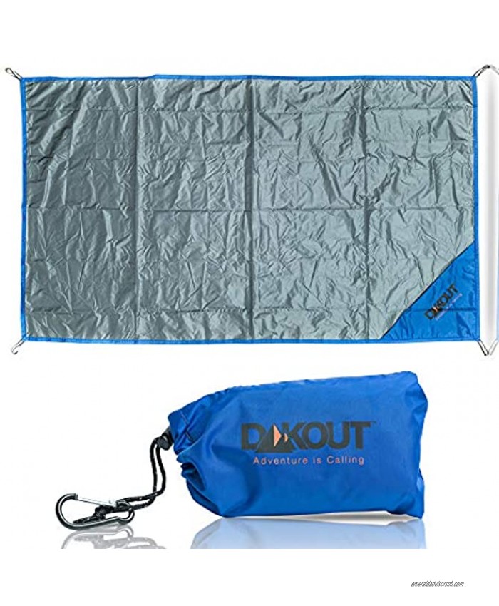 Ultralight Backpacking Tarp Ground Cloth Waterproof Pocket Blanket Compact Packable Groundsheet Hiking Gear for Two Use for Camping Biking Travel Beach Pouch and Carabiner 27.5 x 48 inches