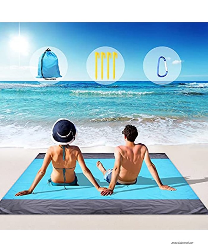 Beach Blanket Beach Blanket Waterproof Sandproof Large Beach Blanket with Portable Bag and 4 Anchors Stakes Compact for 4-6 Adults