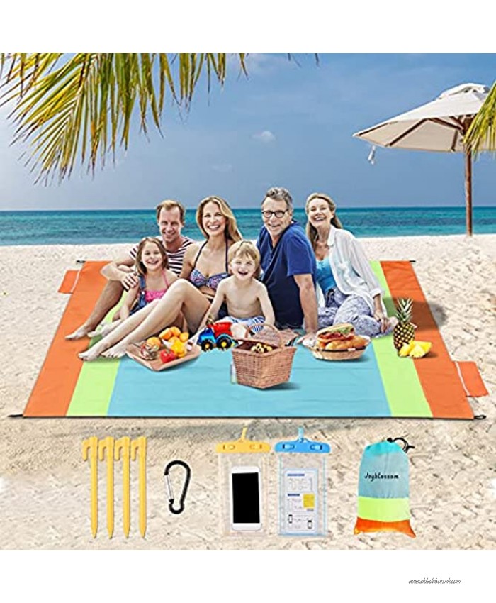 Beach Blanket Sandproof 79'' X 83'' Oversized Beach Mat Sandfree Waterproof for 4-7 Persons Outdoor Blanket with 6 Pockets Lightweight Picnic Mat for Camping Travel Hiking
