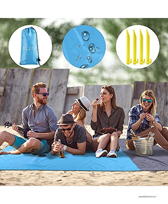 Beach Blanket Sandproof 83’’x79’’ Waterproof Beach Tarp Beach Mat Lightweight Picnic Blanket Sandproof Beach Gear for Travel Hiking Sports with 4 Stakes and Corner Pockets 83''x79''