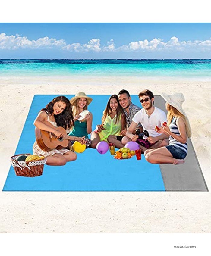 Beach Blanket Waterproof Sand Proof 79''×83'' Oversized Lightweight Sand Free Beach Mat for 4-7 Adults
