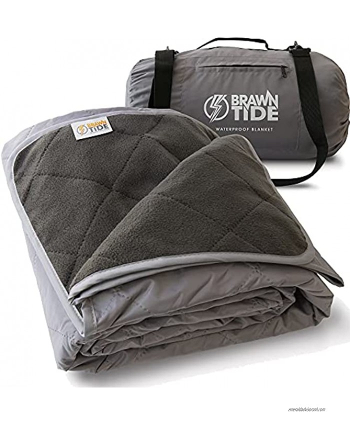 Brawntide Large Outdoor Waterproof Blanket Quilted Extra Thick Fleece Warm Windproof Sandproof Includes Stuff Sack Shoulder Strap Ideal Blanket for Beaches Picnics Camping Stadiums Dogs