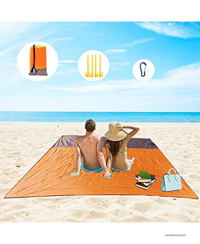 Eastjing Beach Blanket Sand Free Waterproof Picnic Blanket Large Size Pocket Beach Mat Fast Drying Oversize Portable Soft Lightweight Picnic Mat for Travel Camping Hiking Outdoor 82 x 79Orange