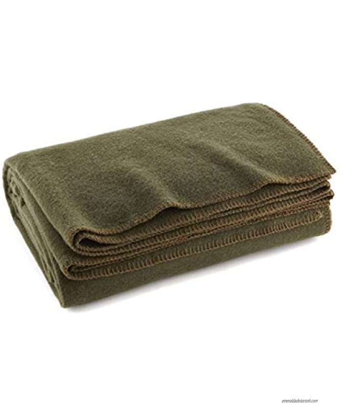 EverOne Olive Drab 80% Wool Fire Retardant Blanket 66 X 90