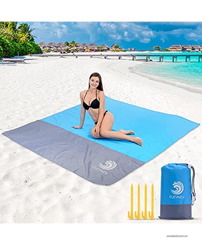 Flevnev Beach Blanket Sandproof Waterproof Extra Large 83X79 Sand Free Beach Mat with 4 Stakes for Beach Camping and Picnic…