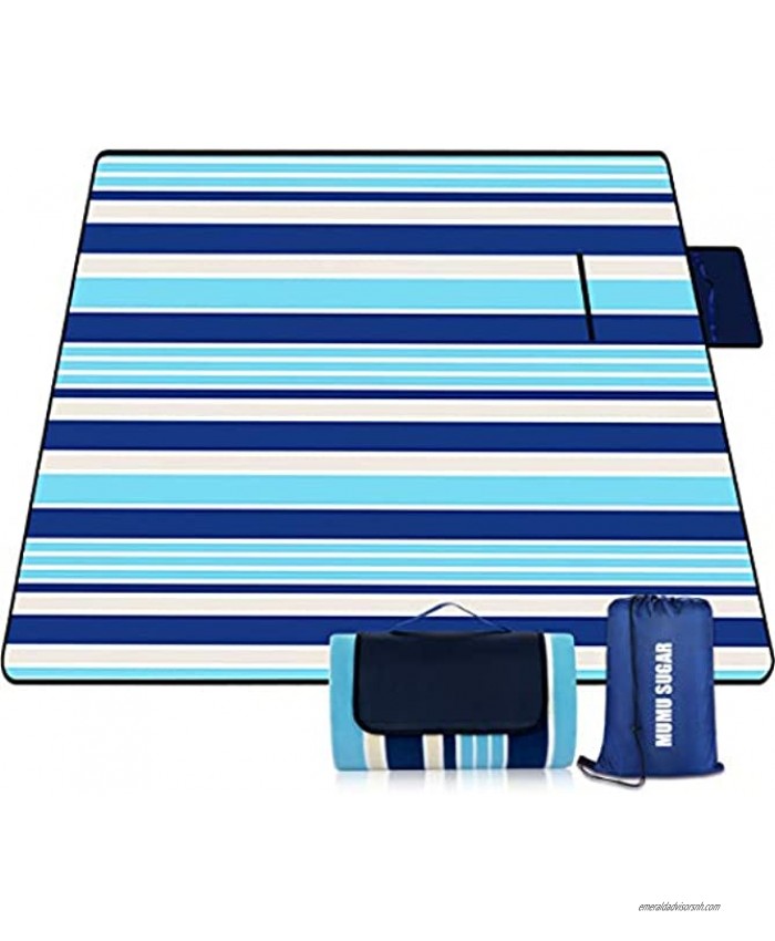 Mumu Sugar Picnic Blanket 3-Layer Outdoor Picnic Blankets Waterproof Foldable 80x80 Extra Large Picnic Mat Beach Blanket Sand Proof for Camping,Park,Travelling,Hiking Blue