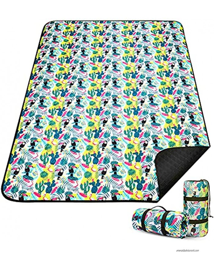Outdoor Picnic Blanket Waterproof Sandproof 79“ X 57 Thicken 3 Layers Portable Picnic Foldable Mat Machine Washable with Carry Strap for Beach Camping Hiking